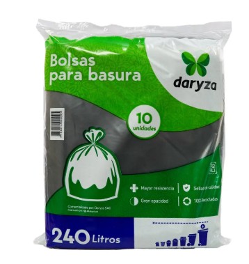 BOLSA PARA BASURA 240 LTS 127 X 99 CM CARGA MEDIA DARYZA PQ X 10 UND