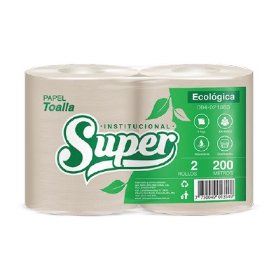 PAPEL TOALLA JUMBO ECOLOGICO SUPER BOL 2 ROLLOS X 200 MTS
