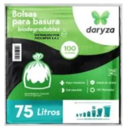 BOLSA PARA BASURA 75 LTS 91.40 X 73.70 CM CARGA MEDIA DARYZA PQ X 100 UND