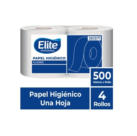 PAPEL HIGIÉNICO AHORRO CLASSIC UNA HOJA ELITE PQ 4 ROLLOS X 500 MTS