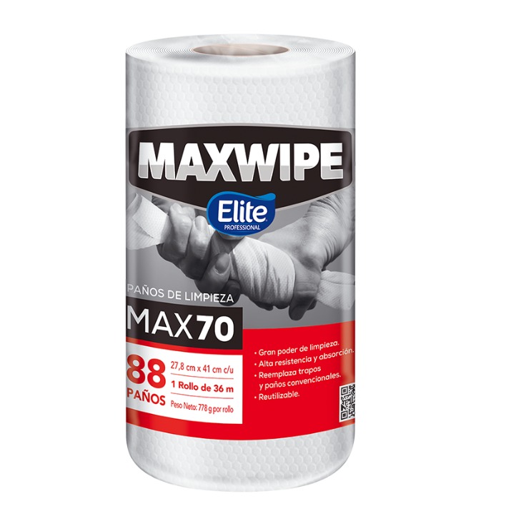 PAÑO MAXWIPE MAX70 BLANCO ELITE PQ 6 ROLLOS X 88 PAÑOS