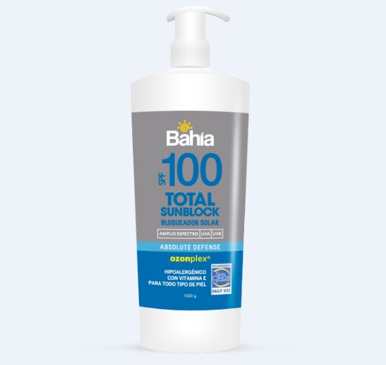 BLOQUEADOR SOLAR 100 SPF TOTAL SUNBLOCK BAHIA ENVASE X 1 LT